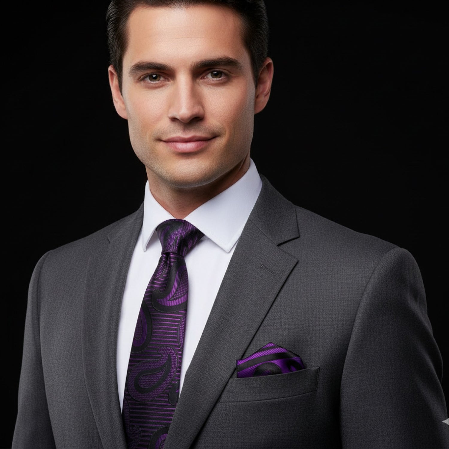 Purple & Black Paisley Necktie | Bold Pattern with Modern Depth