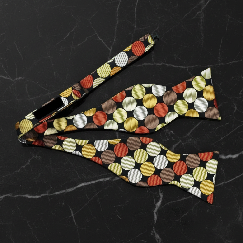 Red, Brown, Gold Polka Bow Tie Self Tie