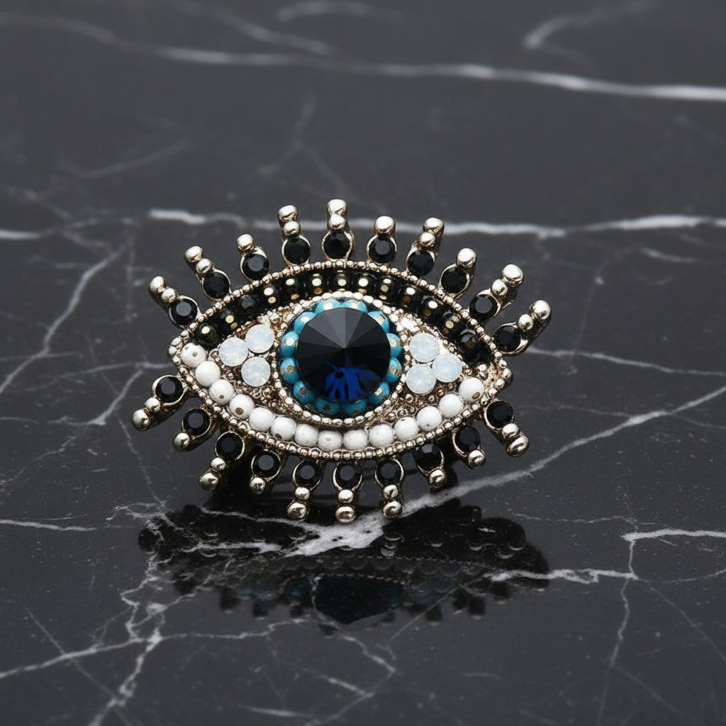 View 2: Eye Lapel Pin with Black Stones