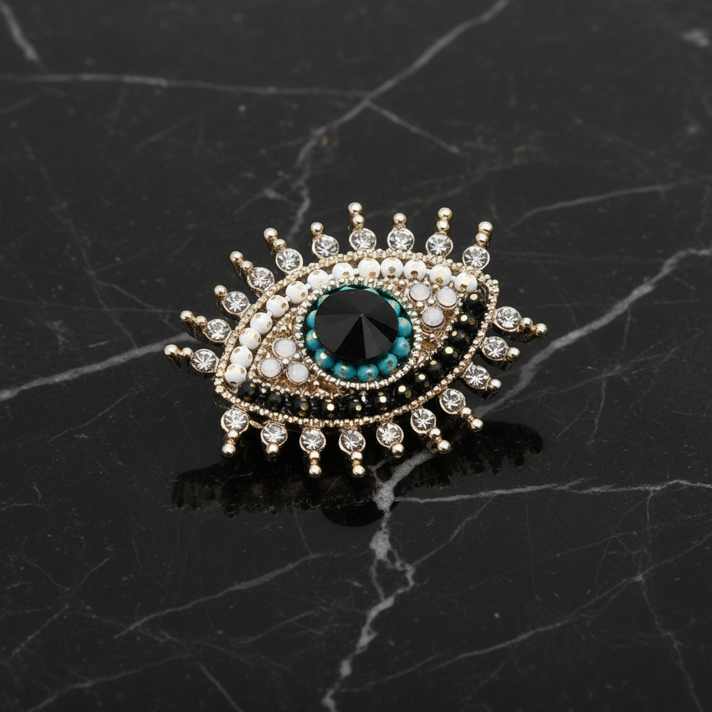 Eye Lapel Pin with Clear Stones View 2