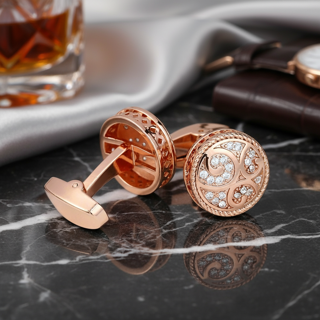 2 Rose Gold Circle Cufflinks 