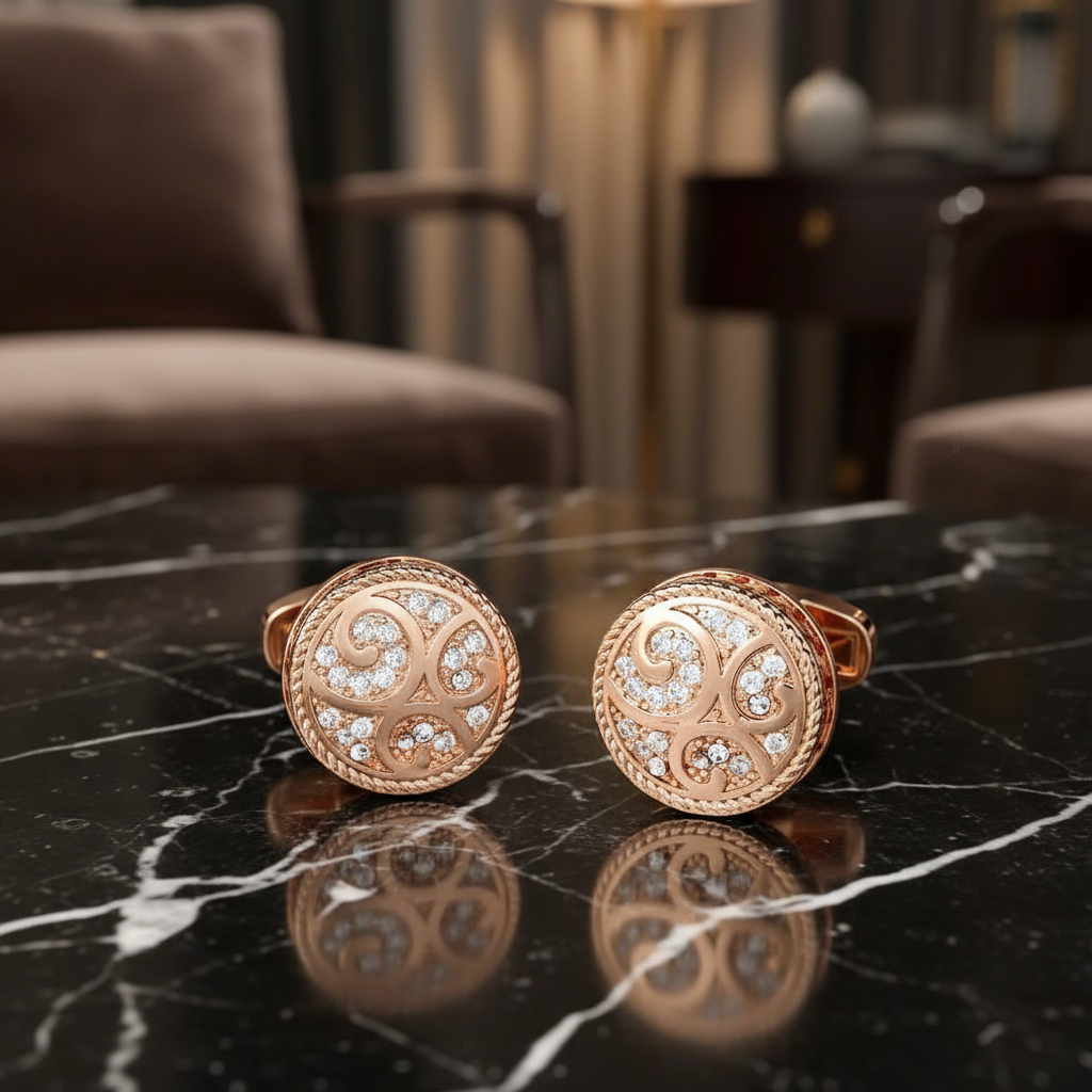 Rose Gold Circle Cufflinks 