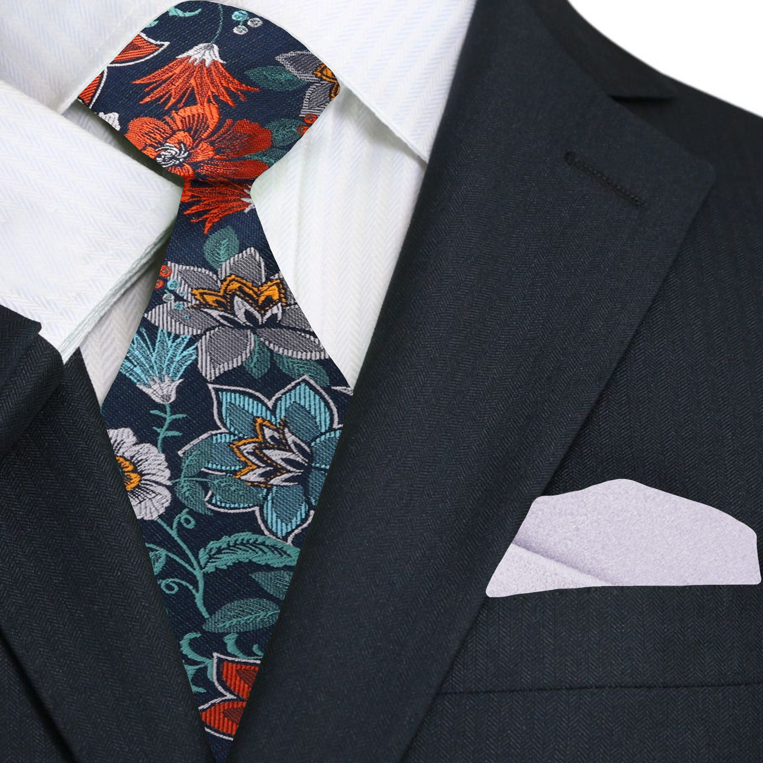 Multi Color Floral Tie and Silver Square