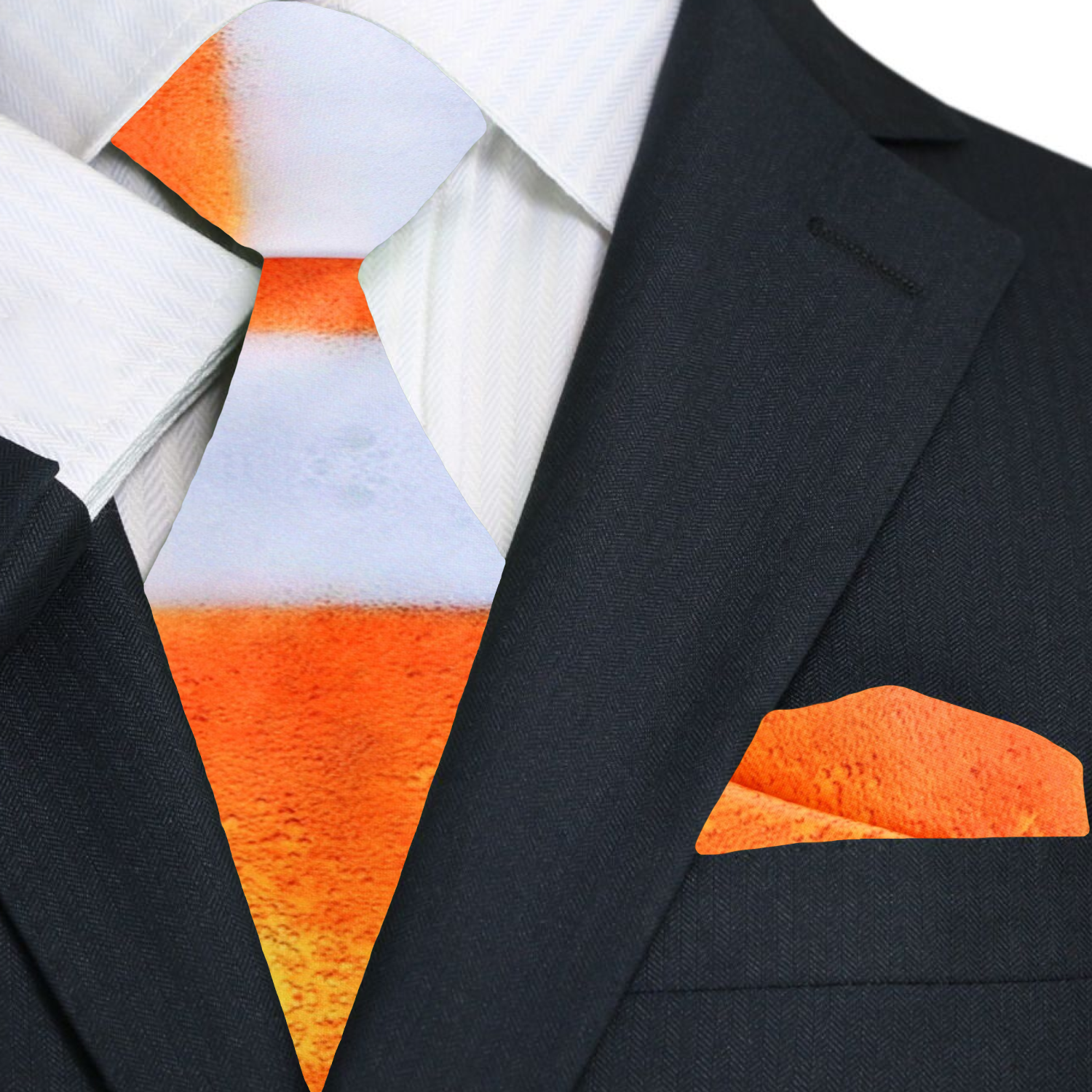 Primary Orange, White Fresh Draft Beer Tie and Pocket Square