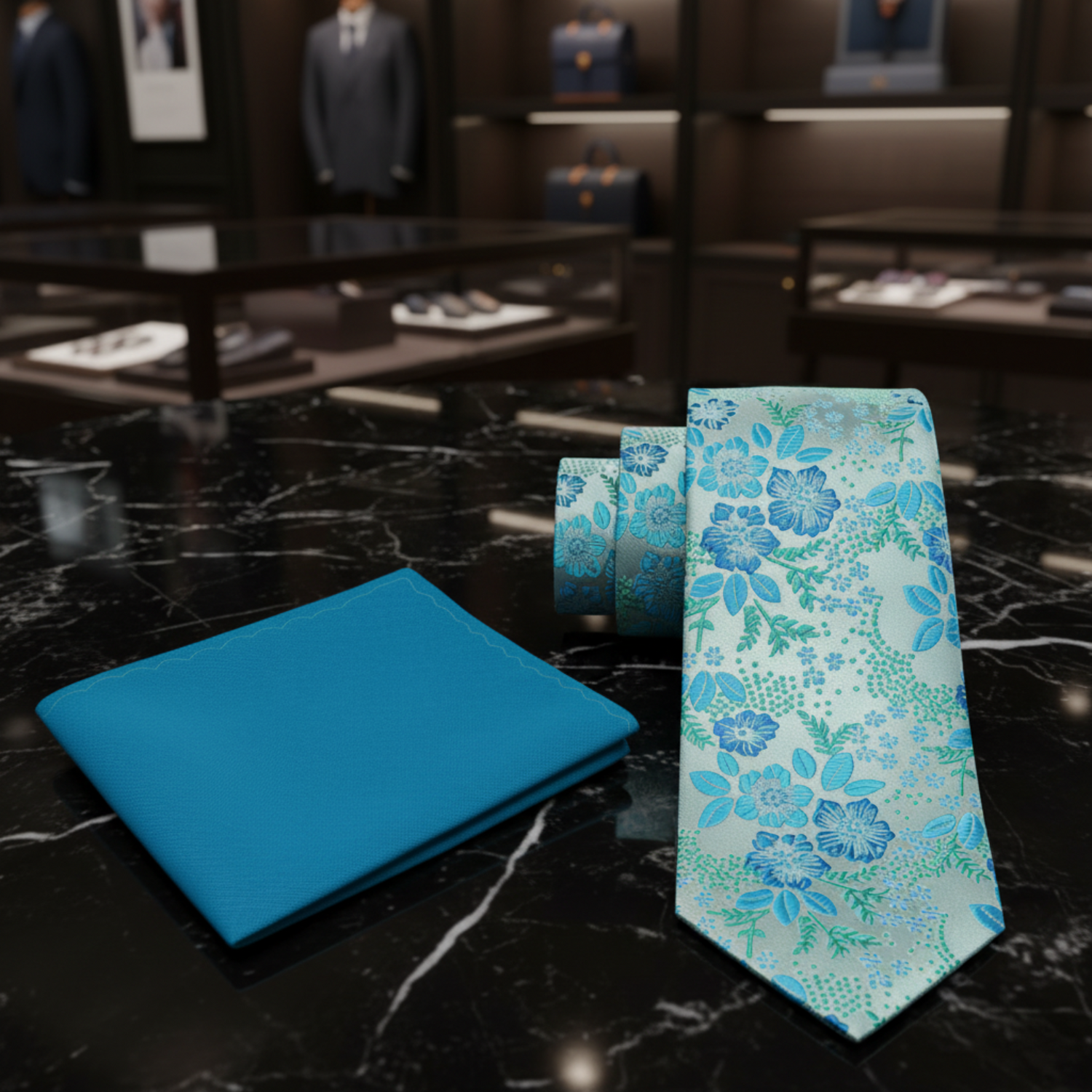Aqua Necktie and Blue Square