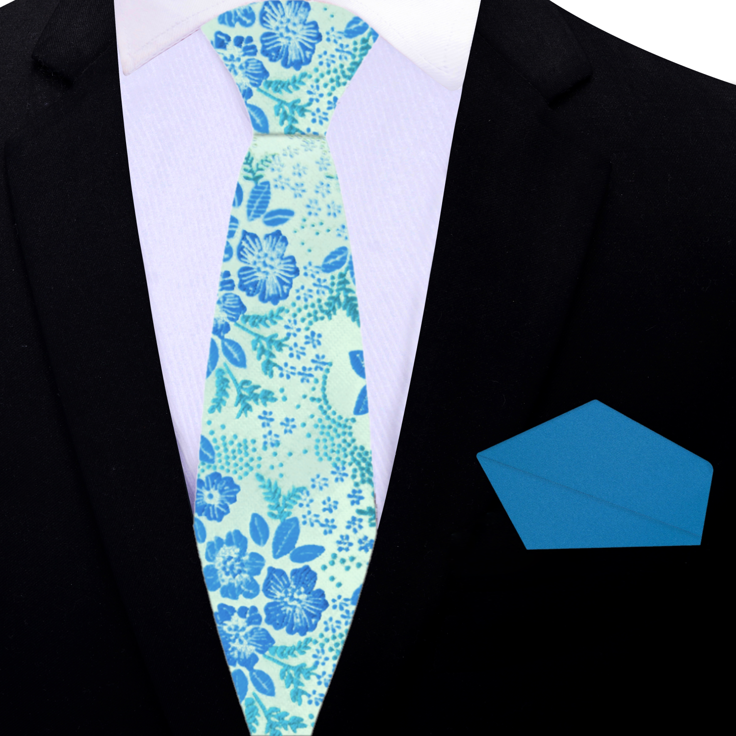 Thin Floral Necktie and Blue Square