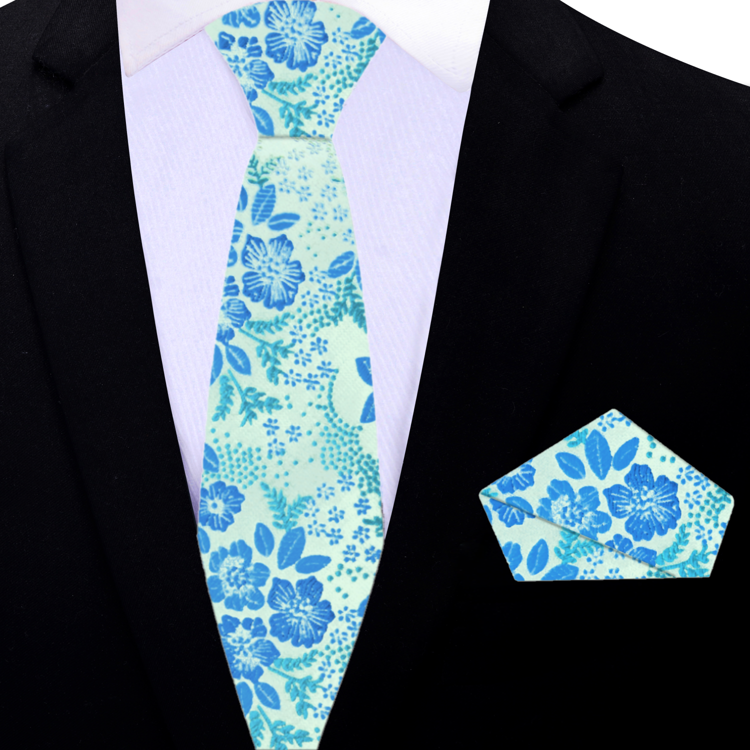Thin Floral Necktie and Matching Square