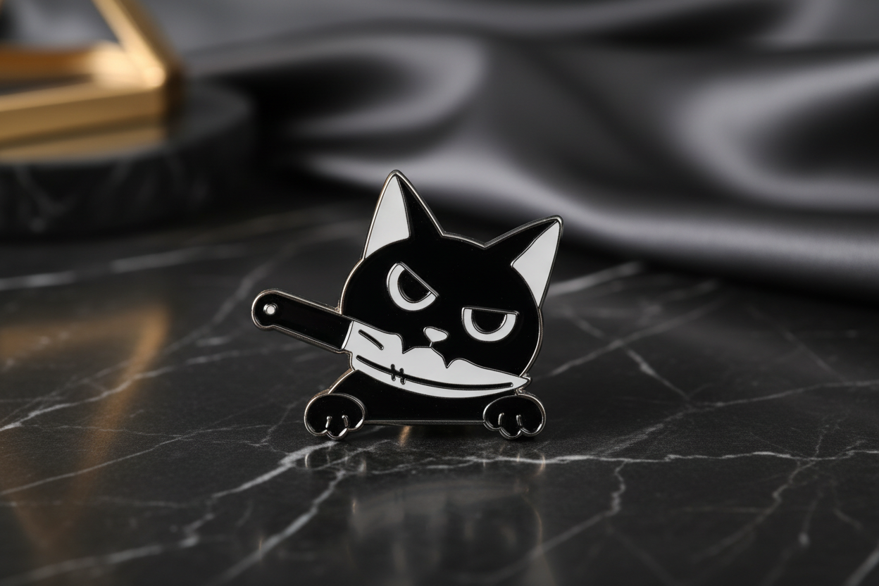 Frowning Knife Cat Lapel Pin