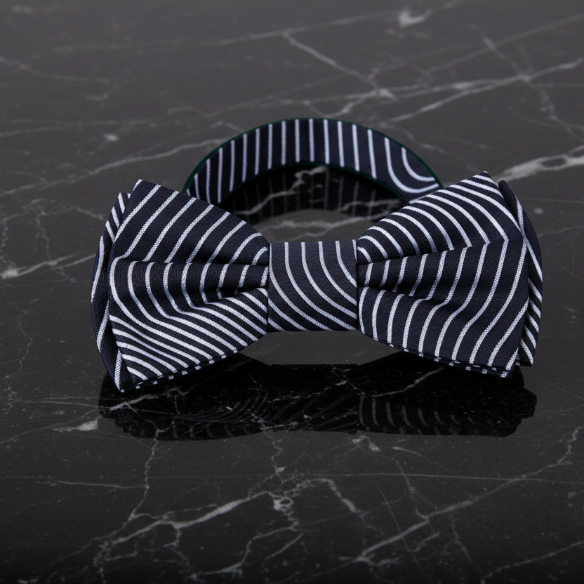 Black, Light Grey Abstract Waves Bow Tie Pre Tied