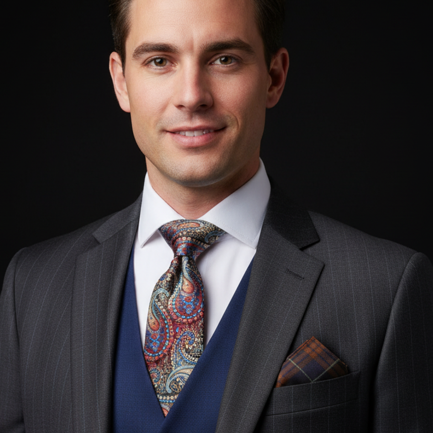 Brown, Orange, Red & Light Blue Paisley Necktie