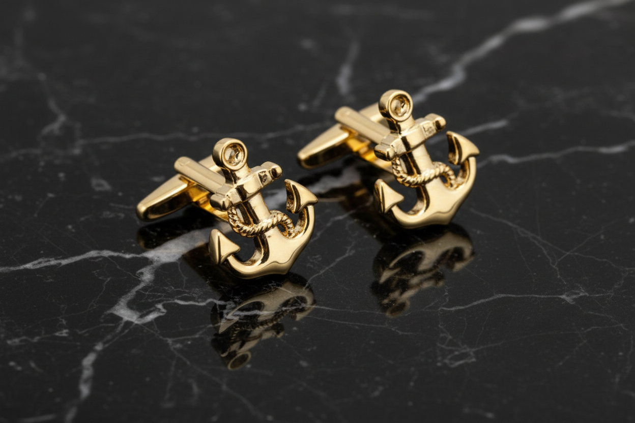 a gold anchor cufflinks