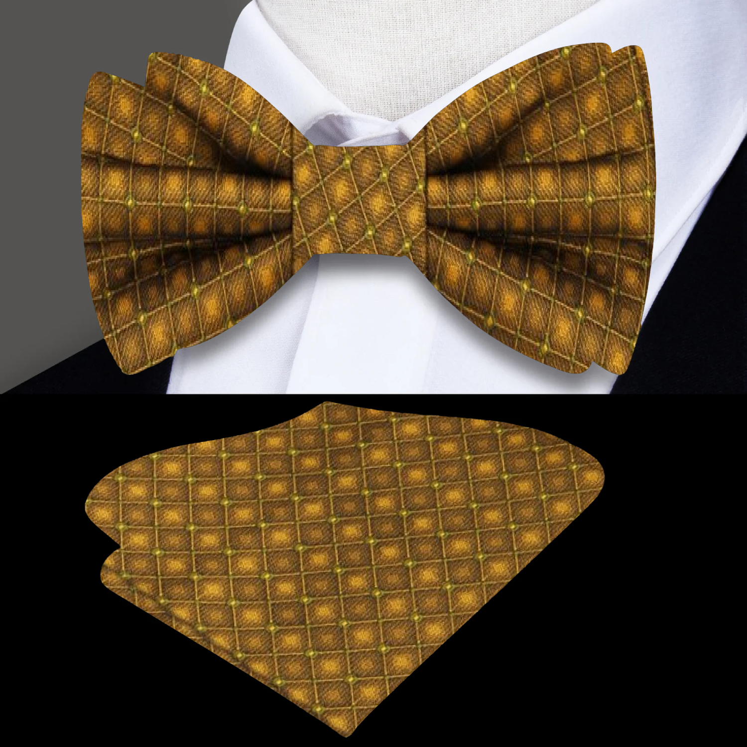 Gold Baseline Check Bow Tie and Square