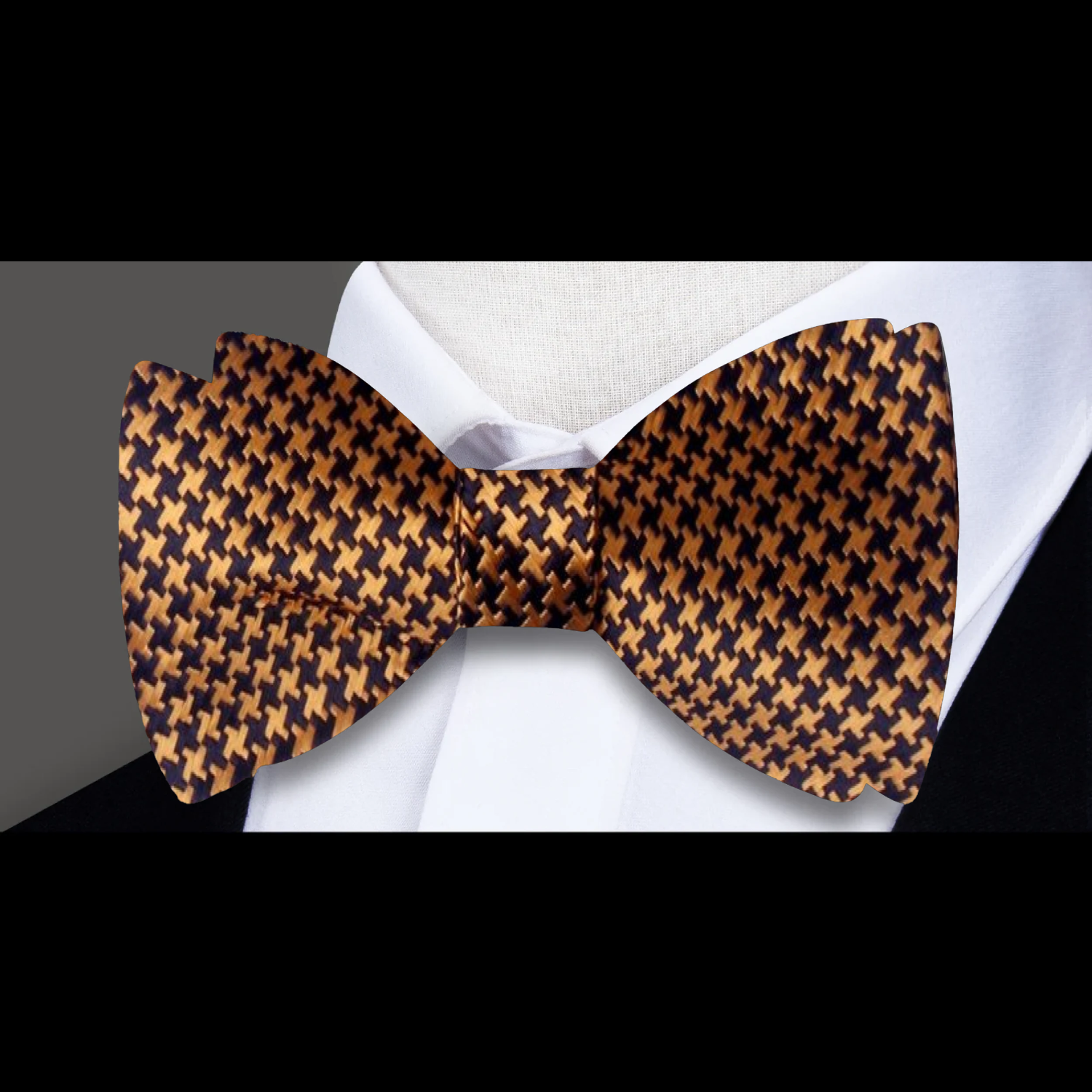 Gold and Black Hounds Tooth Bow Tie and Solid Black Square