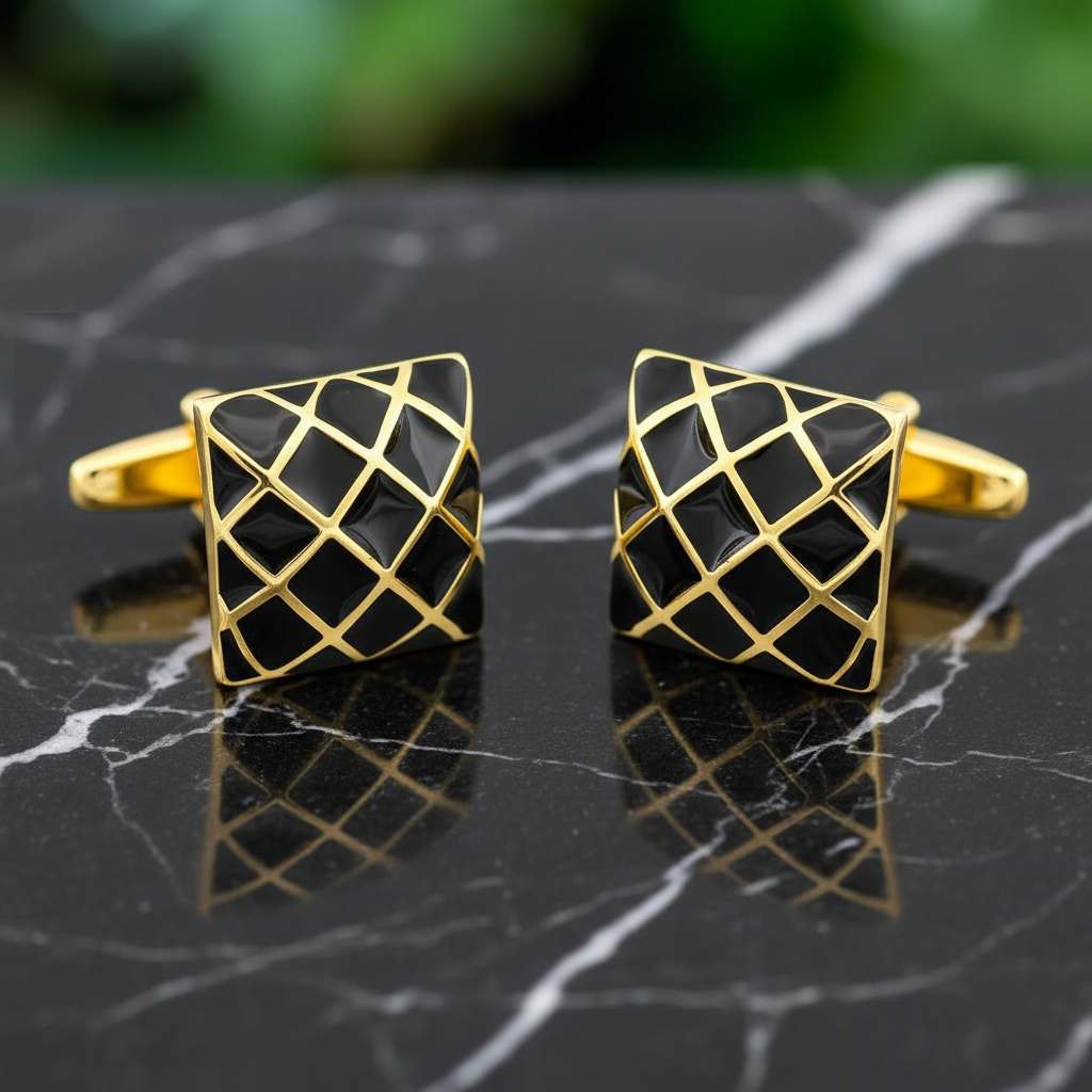 Gold Black Square Cufflinks