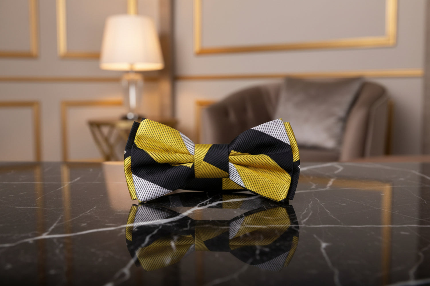 Gold Black Abstract Bow Tie Pre Tied