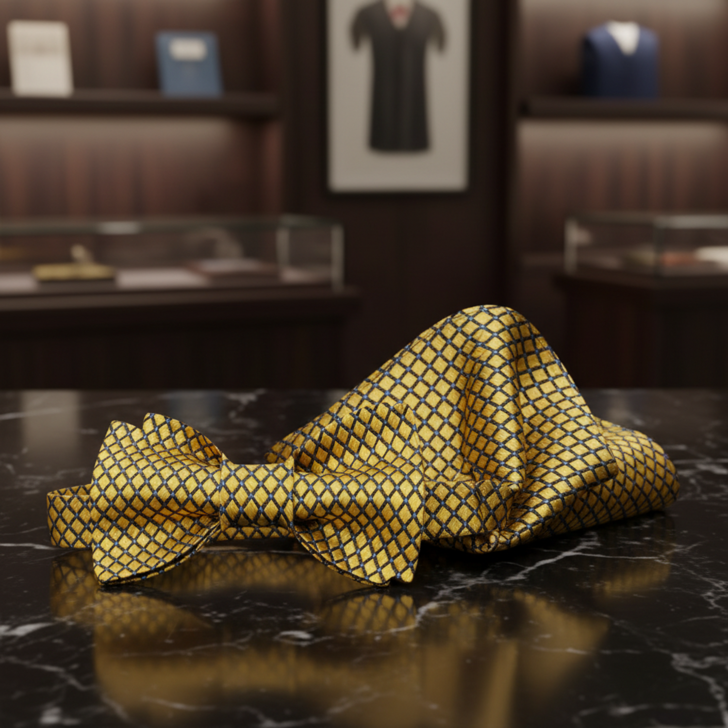 Gold Geometric Bow Tie and Square