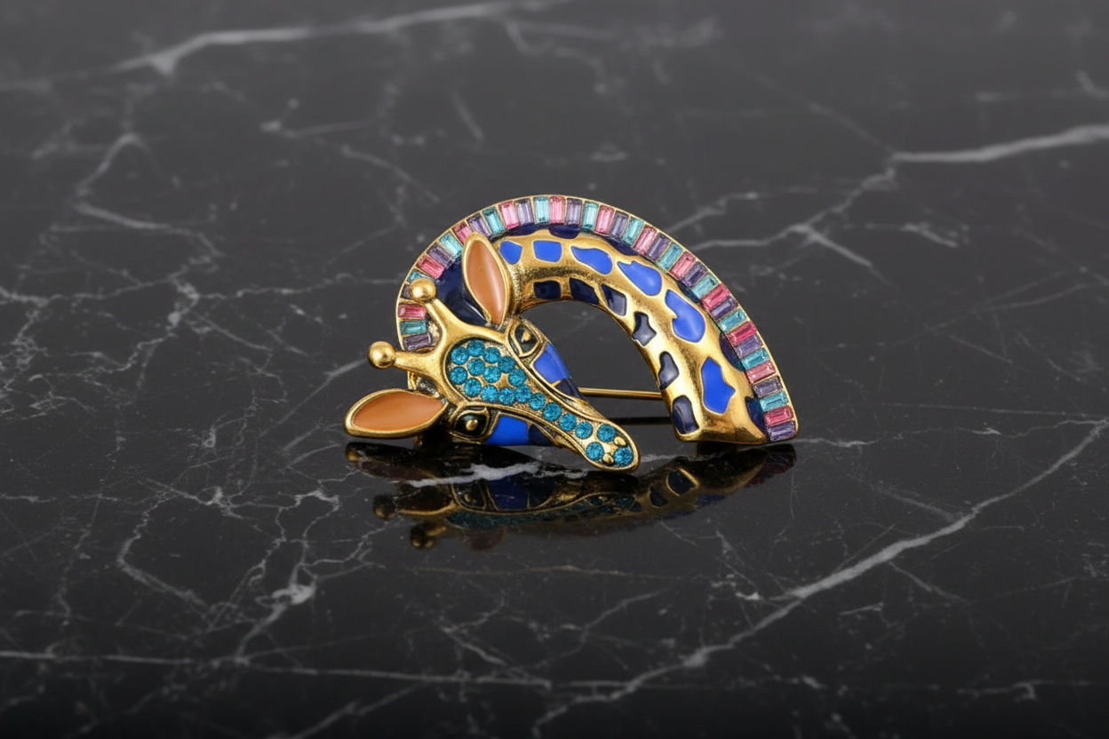 Gold Colored with Blue Giraffe Head Lapel Pin