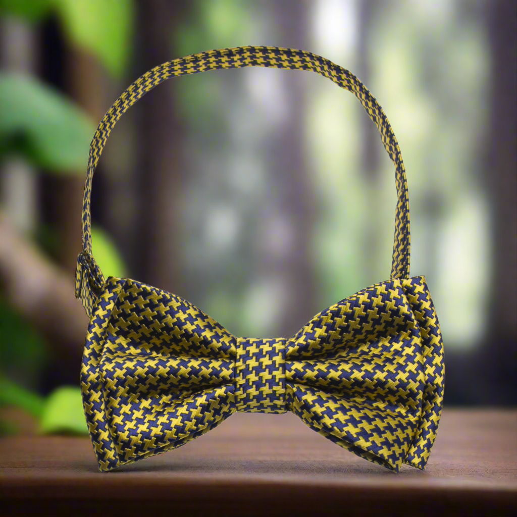 Gold and Blue Houndstooth Bow Tie Pre Tied