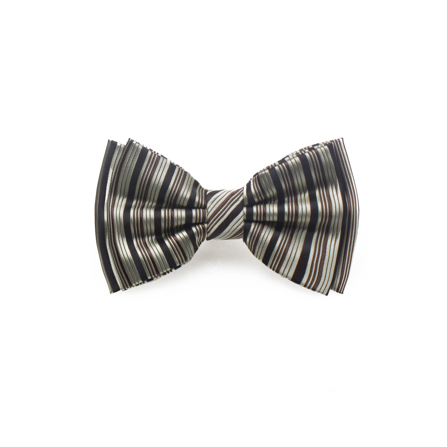 Boys Cream Black Brown Fine Stripe Pre-Tied Bow Tie