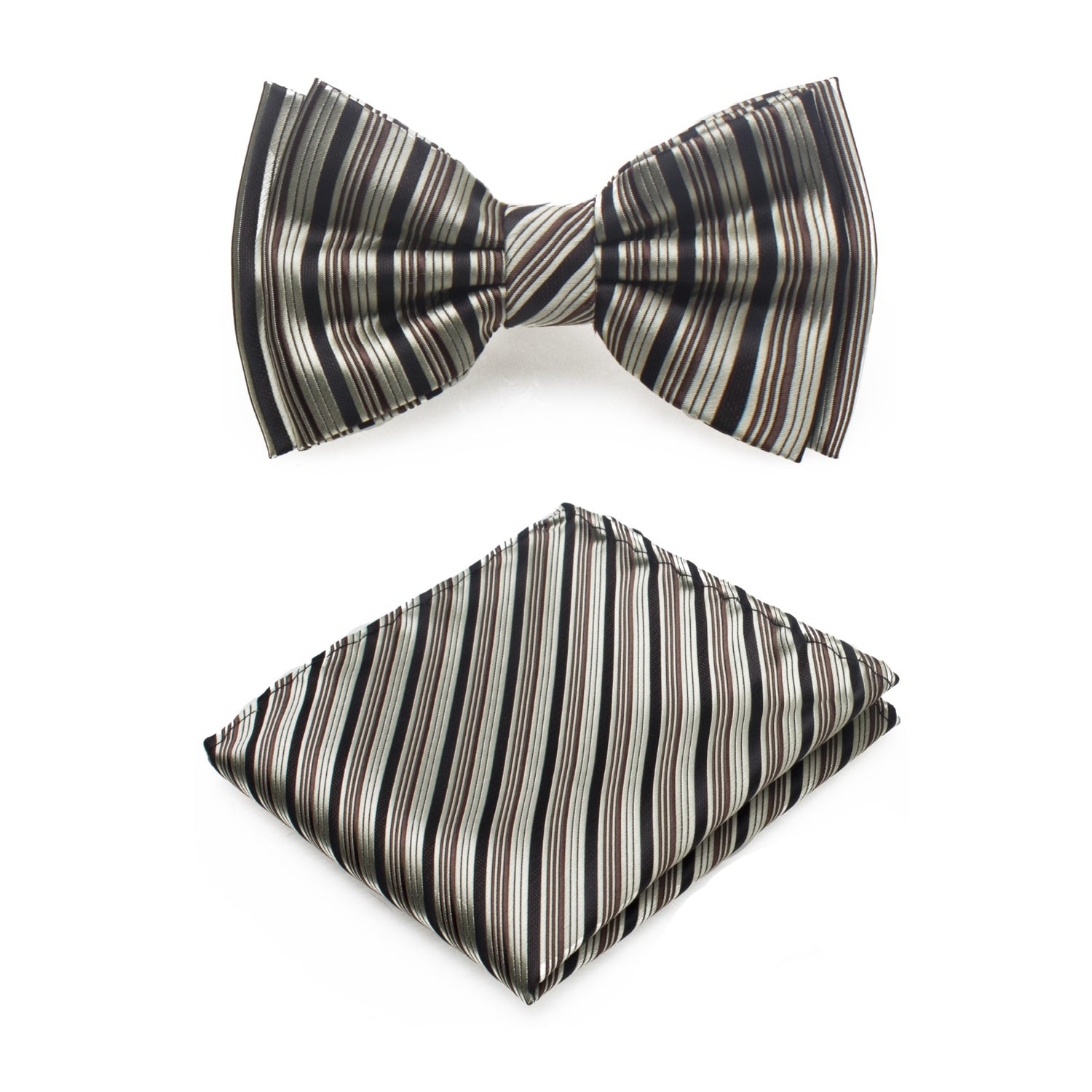 Boys Cream Black Brown Fine Stripe Pre-Tied Bow Tie