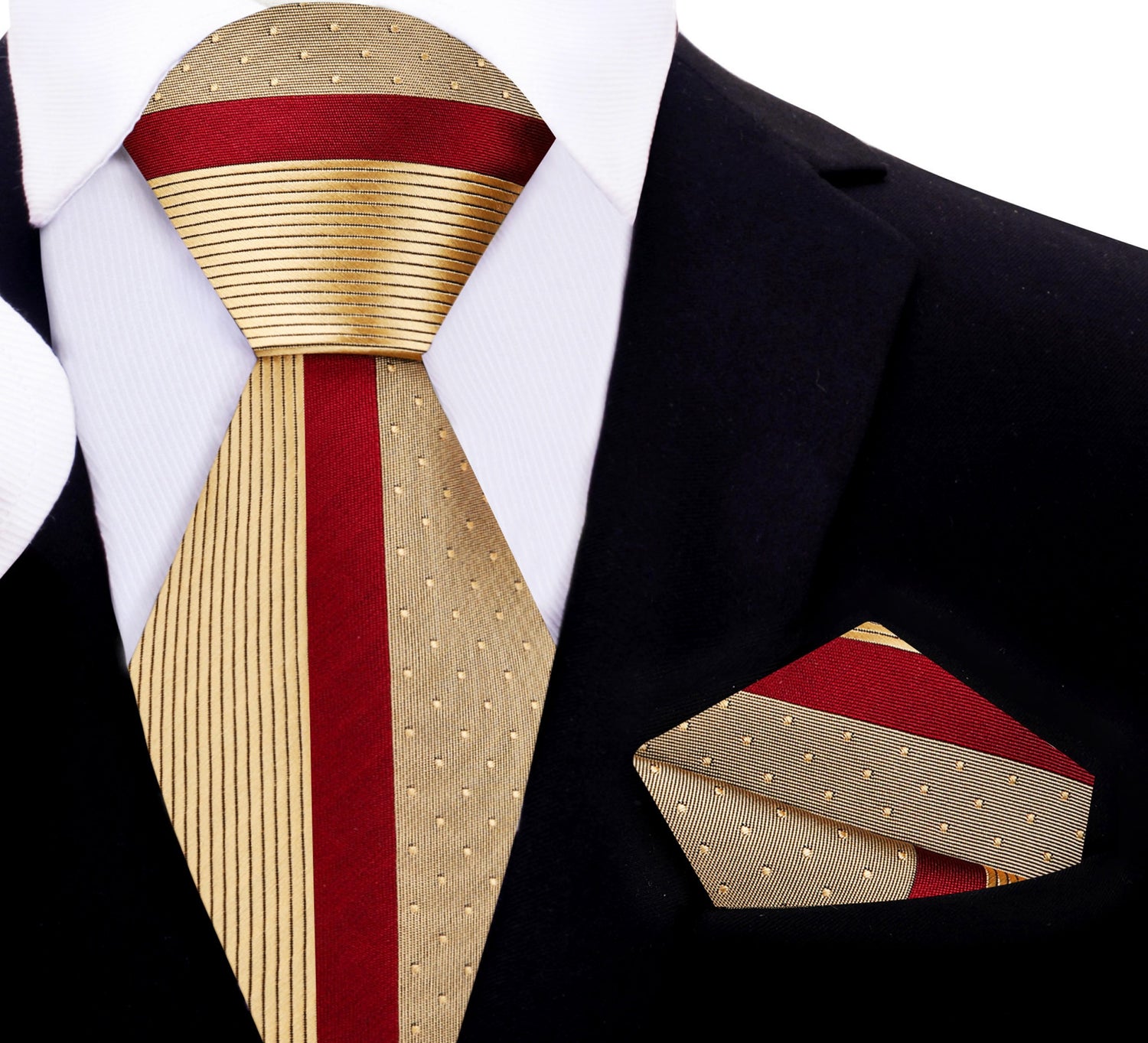 Gold, Burgundy Lined Tie and Matching Square
