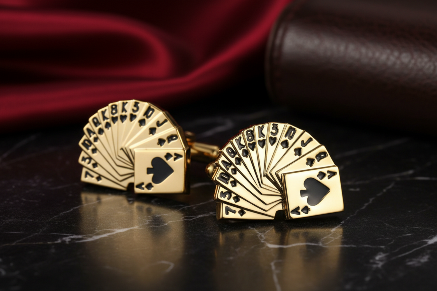 Gold Colored Cufflinks Playing Cards