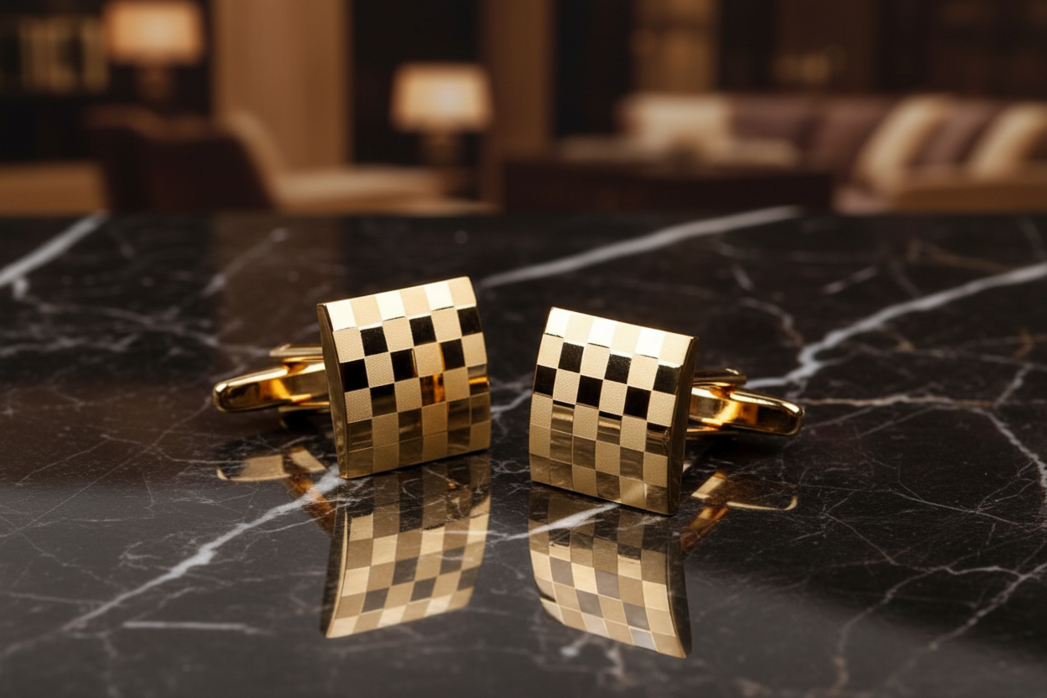 gold check cufflinks