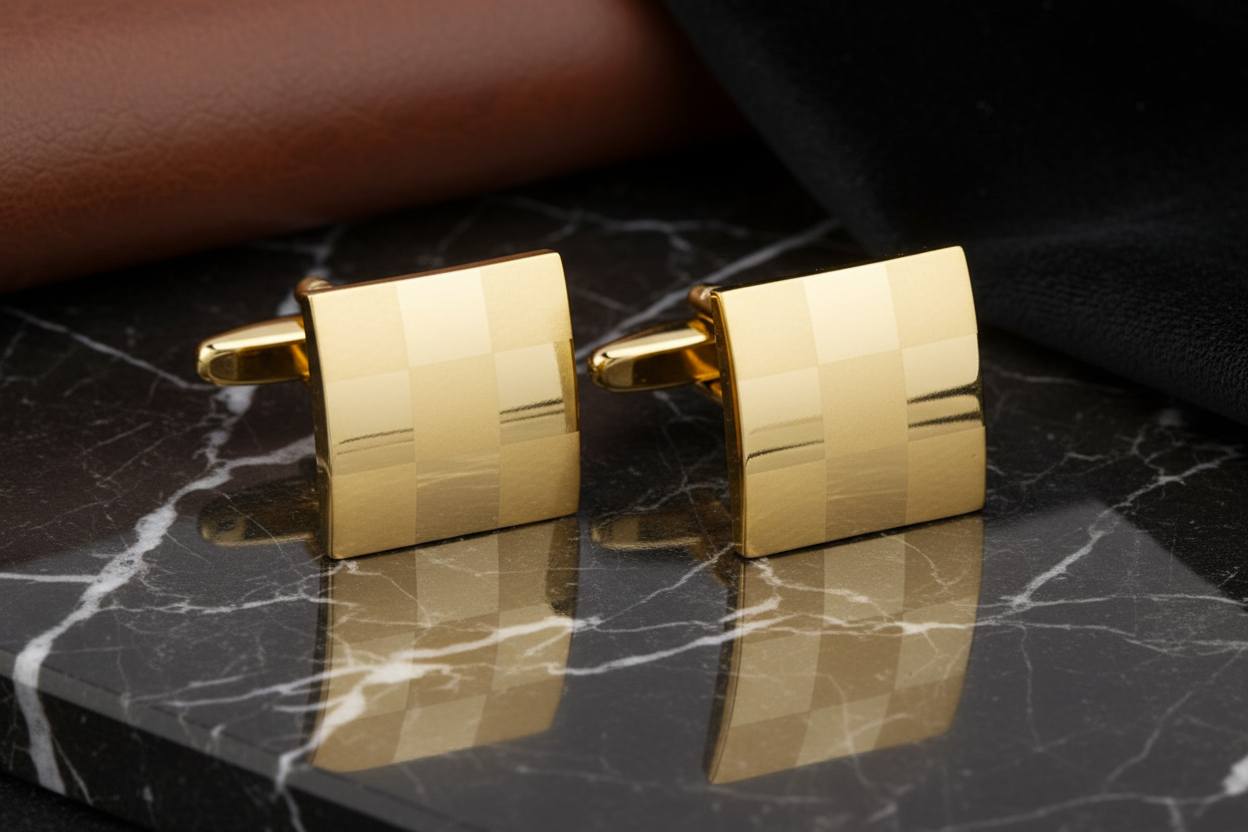 gold checker cufflinks