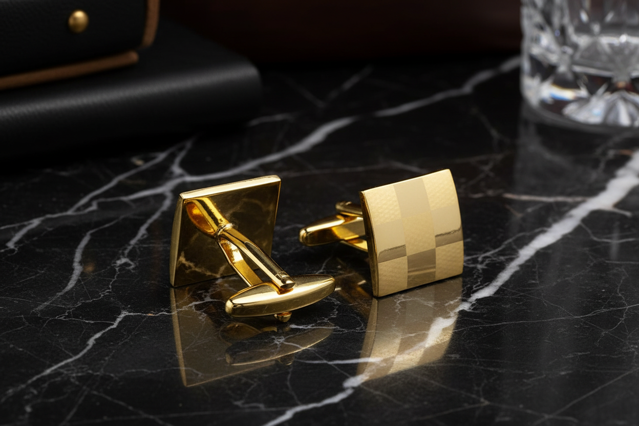 nice gold check cufflinks