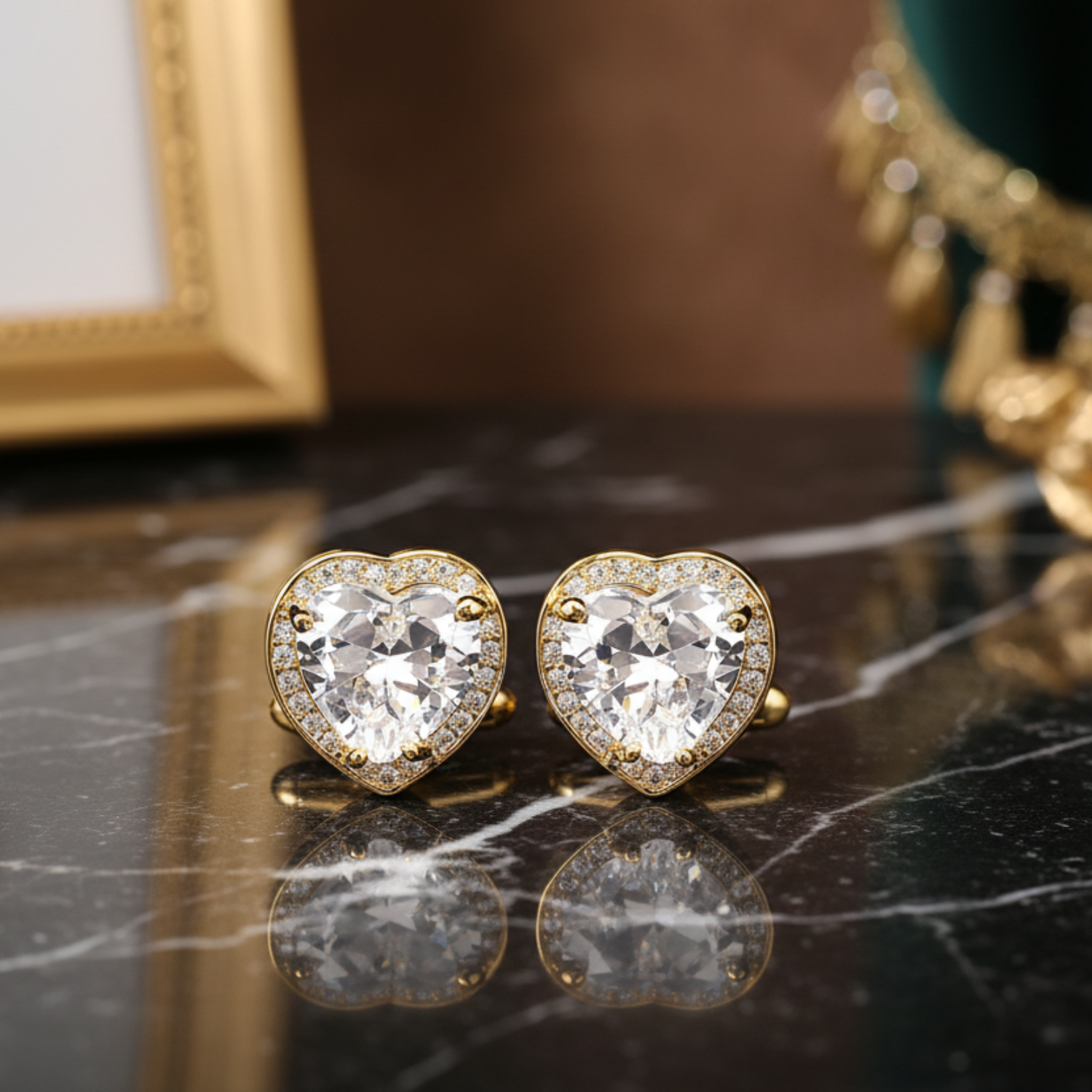 Gold Clear Heart Cufflinks