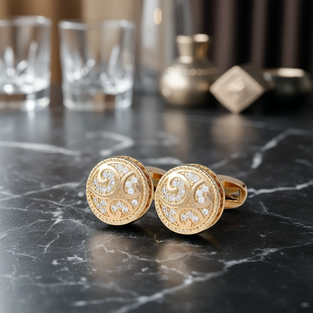 Gold Color Circle Cufflinks