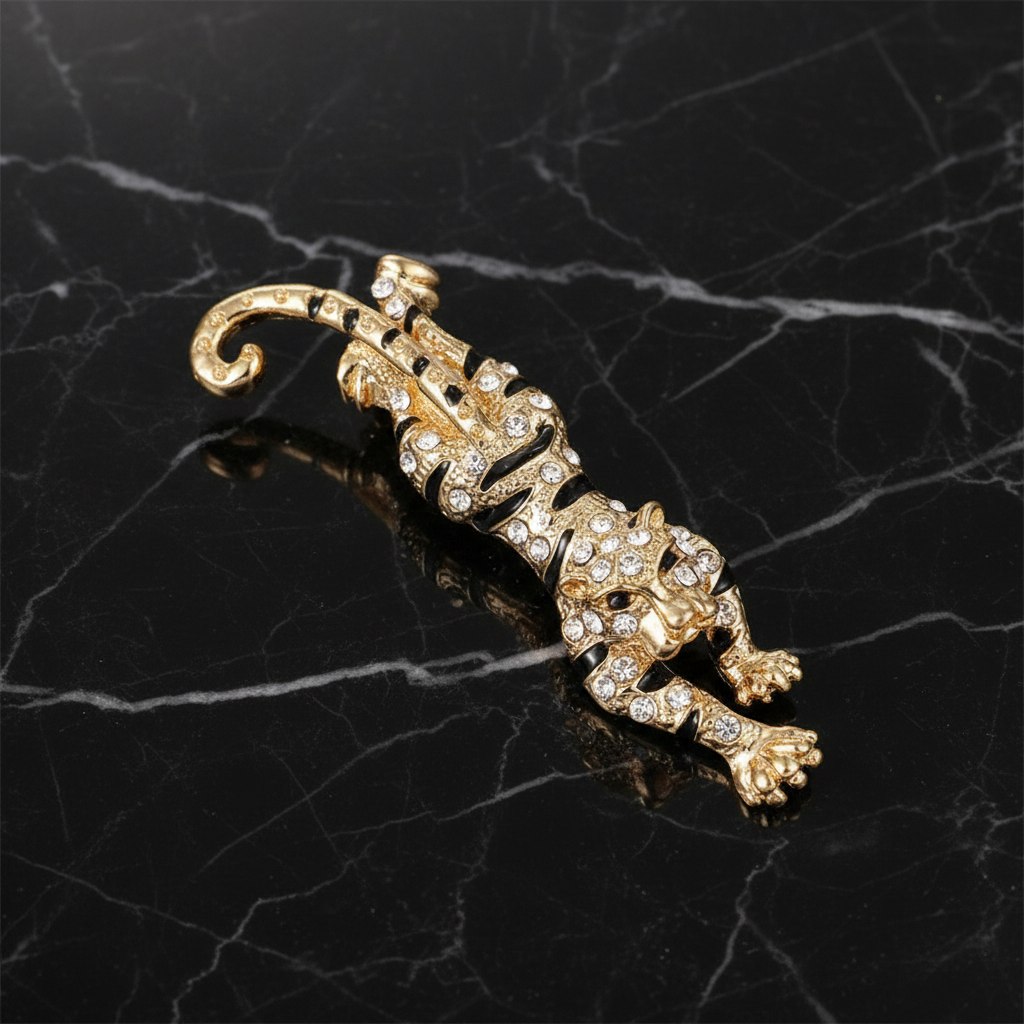 Gold Black Tiger Lapel Pin