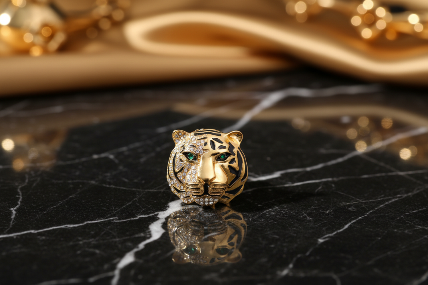 View 2: Metallic Gold Tiger Head Lapel Pin