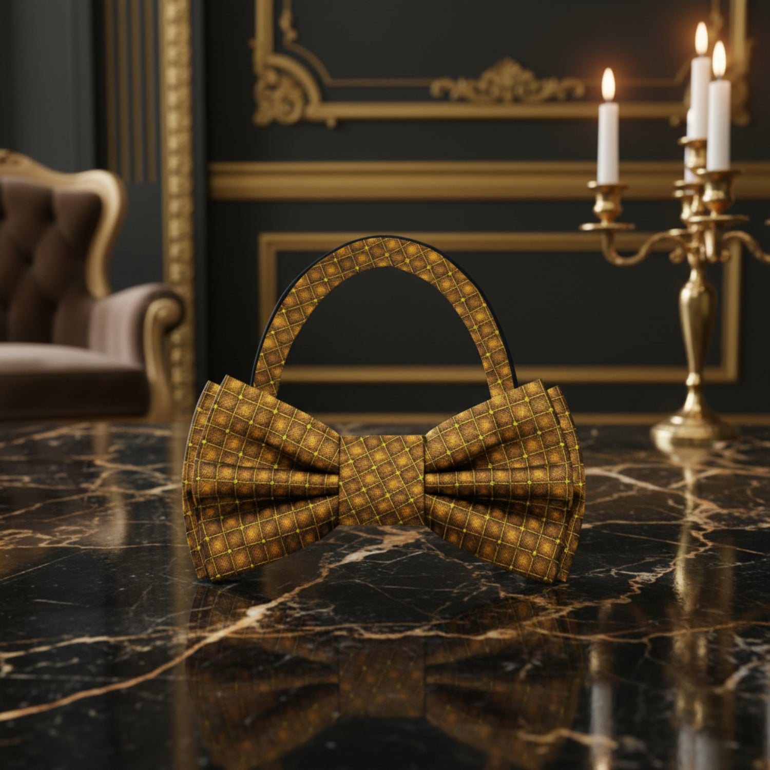 Gold Geometric Pre Tied Bow Tie