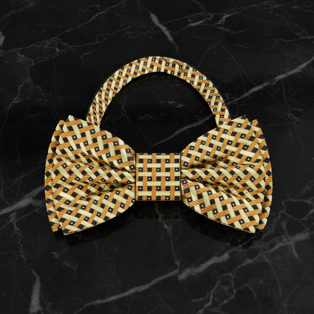Gold Check Bow Tie Pre Tied