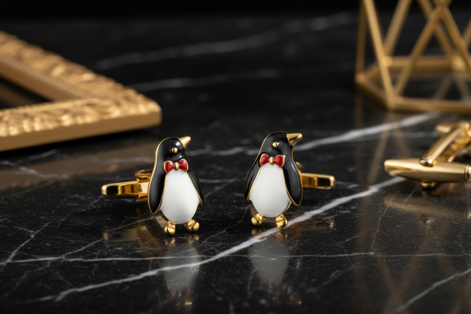 gold penguin cufflinks