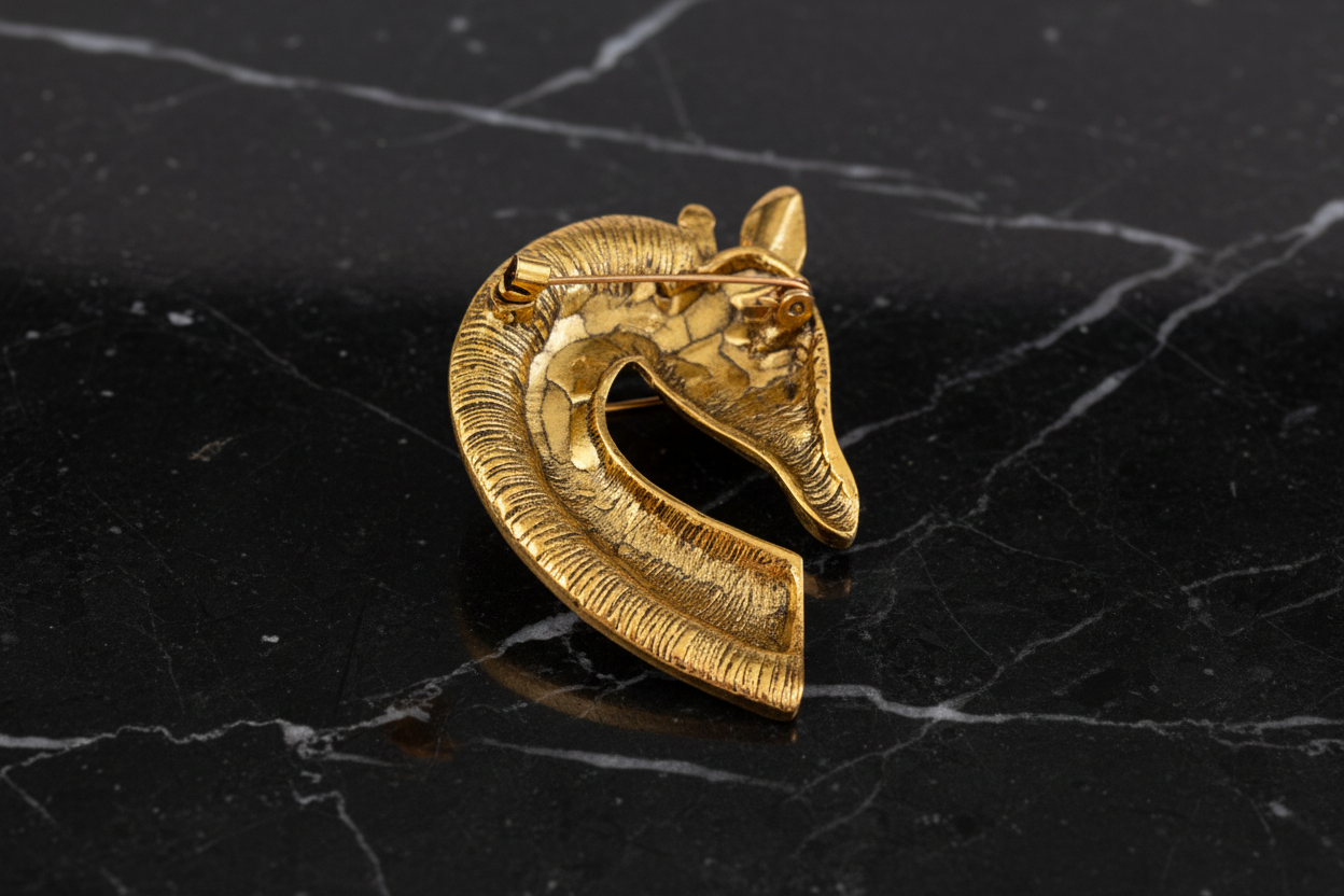 Gold Colored with Red Giraffe Head Lapel Pin Back Side