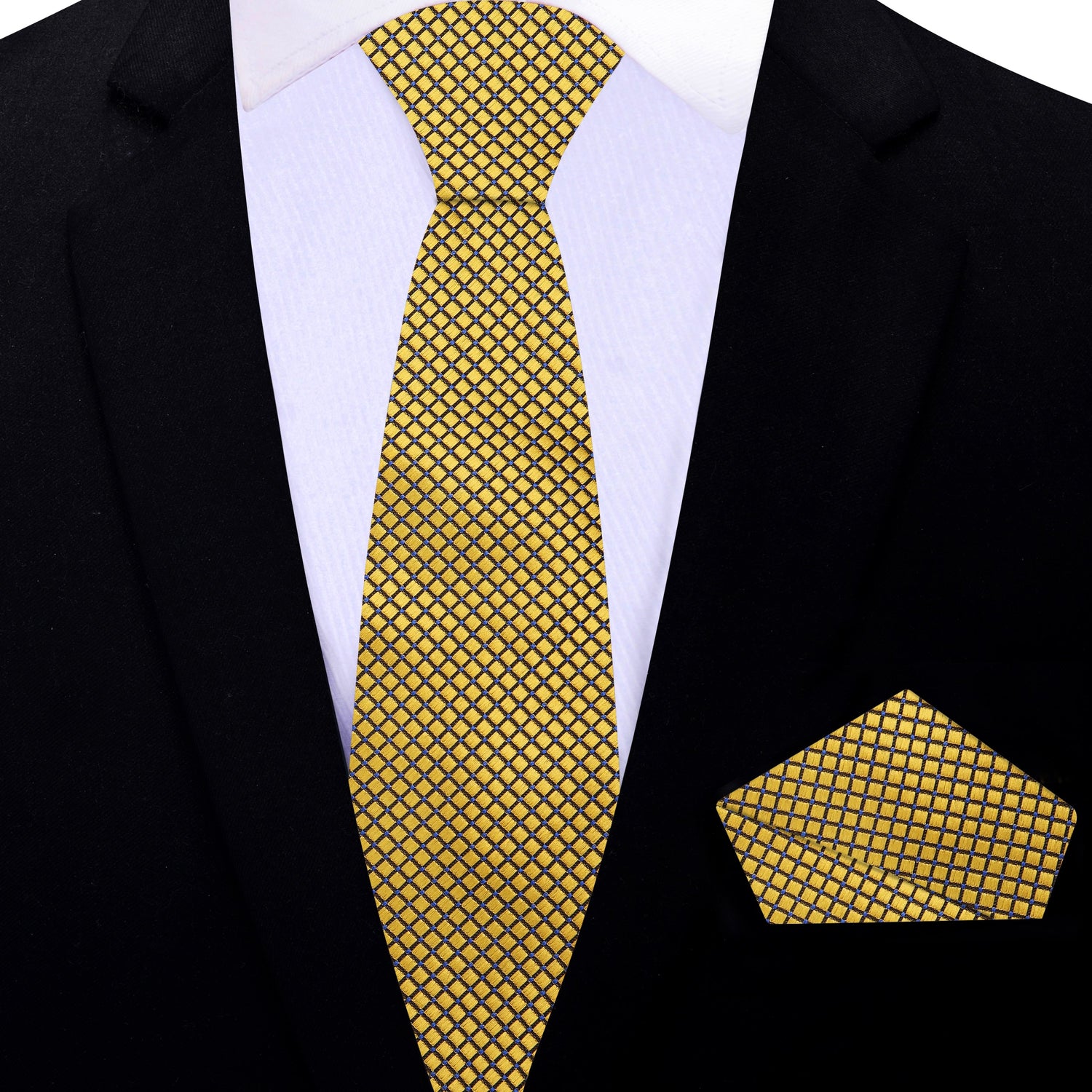 Thin Tie: Gold Geometric Tie and Square
