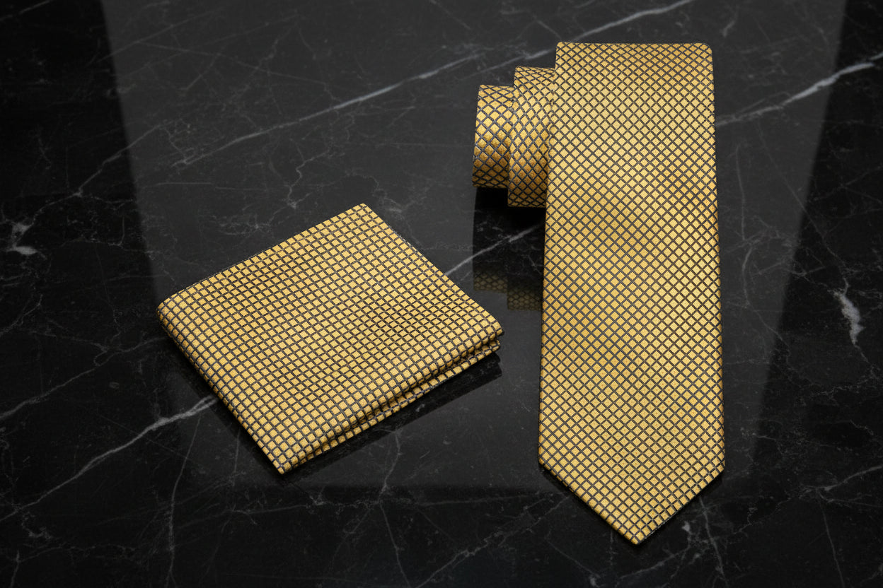 Alt View: Gold Geometric Tie and Square