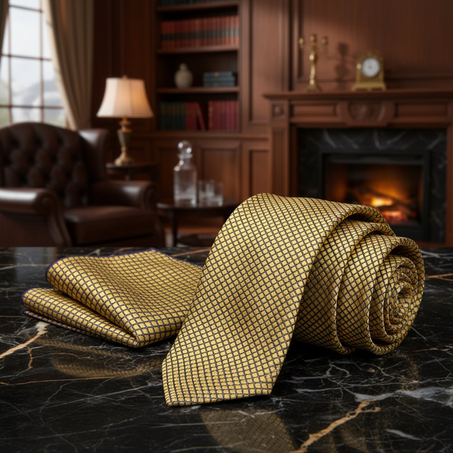 Alt View: Gold Geometric Necktie and Square