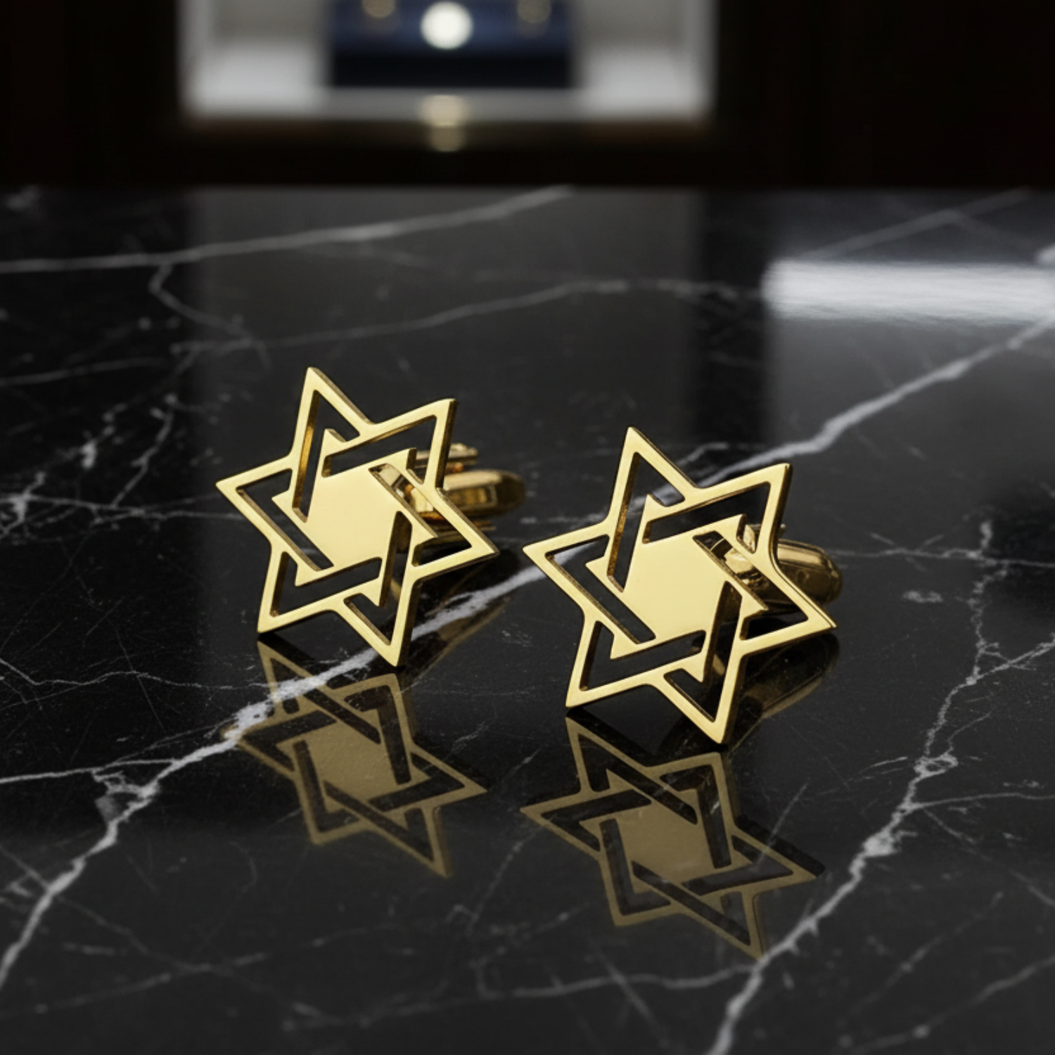 View 2 Gold Color Star of David Cufflinks