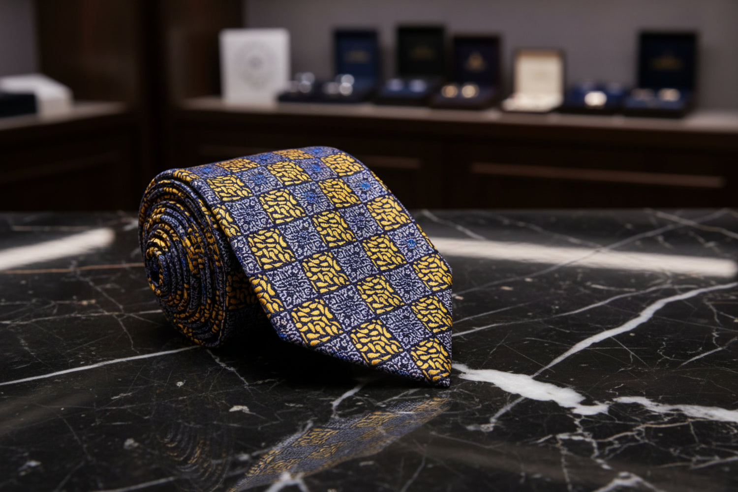 Grey and Gold Geometric Necktie 