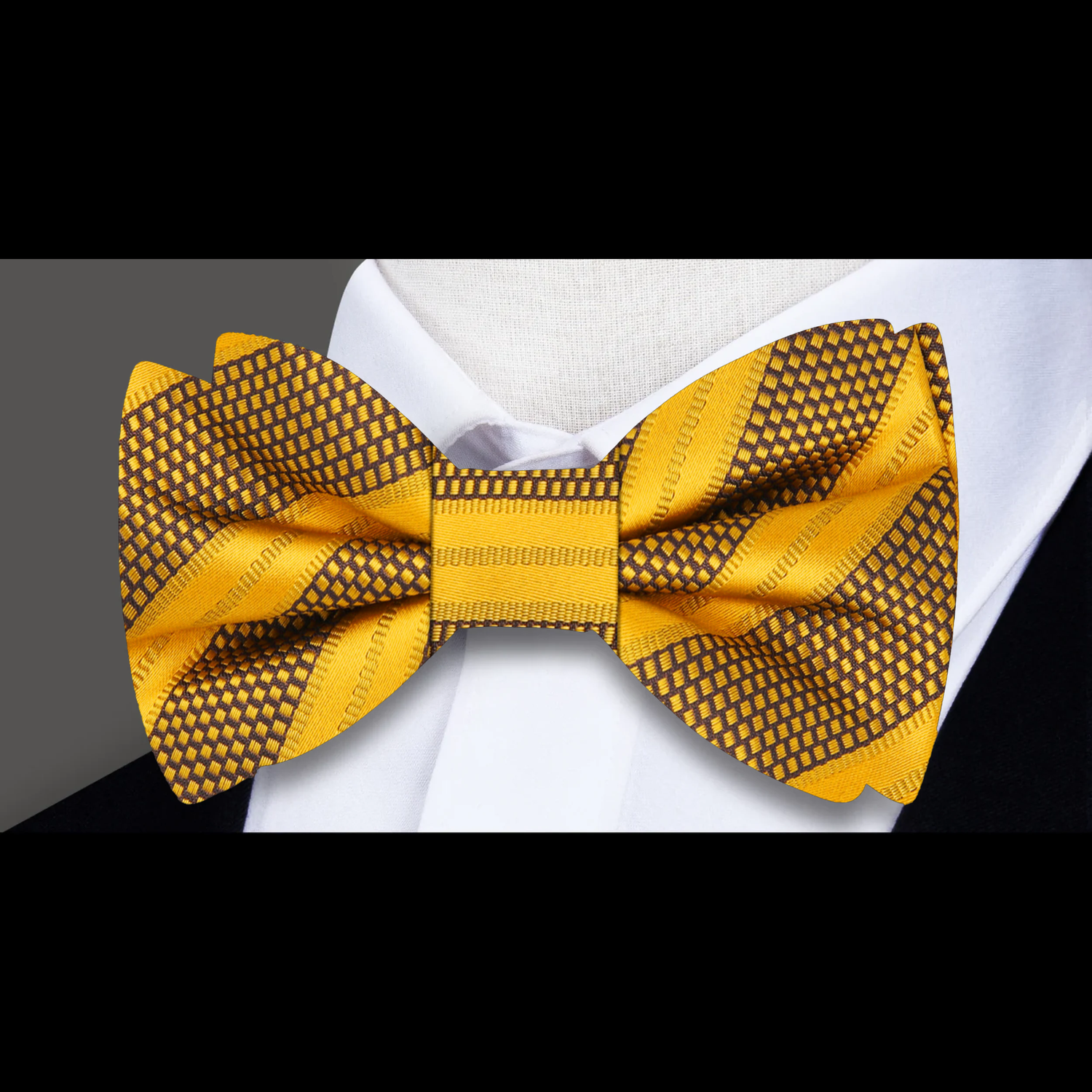 Main View: Yellow Brown Stripe Bow Tie 