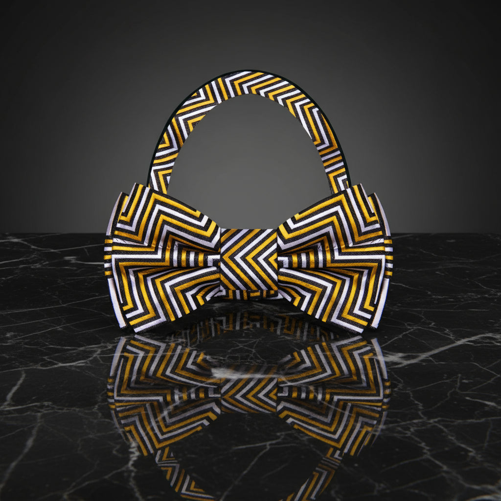 Gold Black Grey Geometric Bow Tie Pre Tied