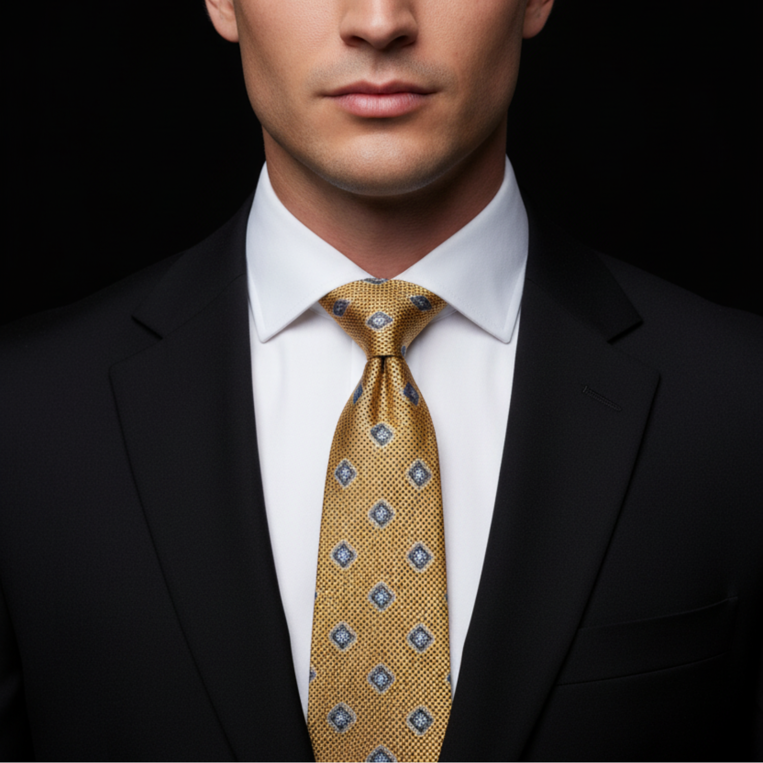 Man wearing gold geometric tie