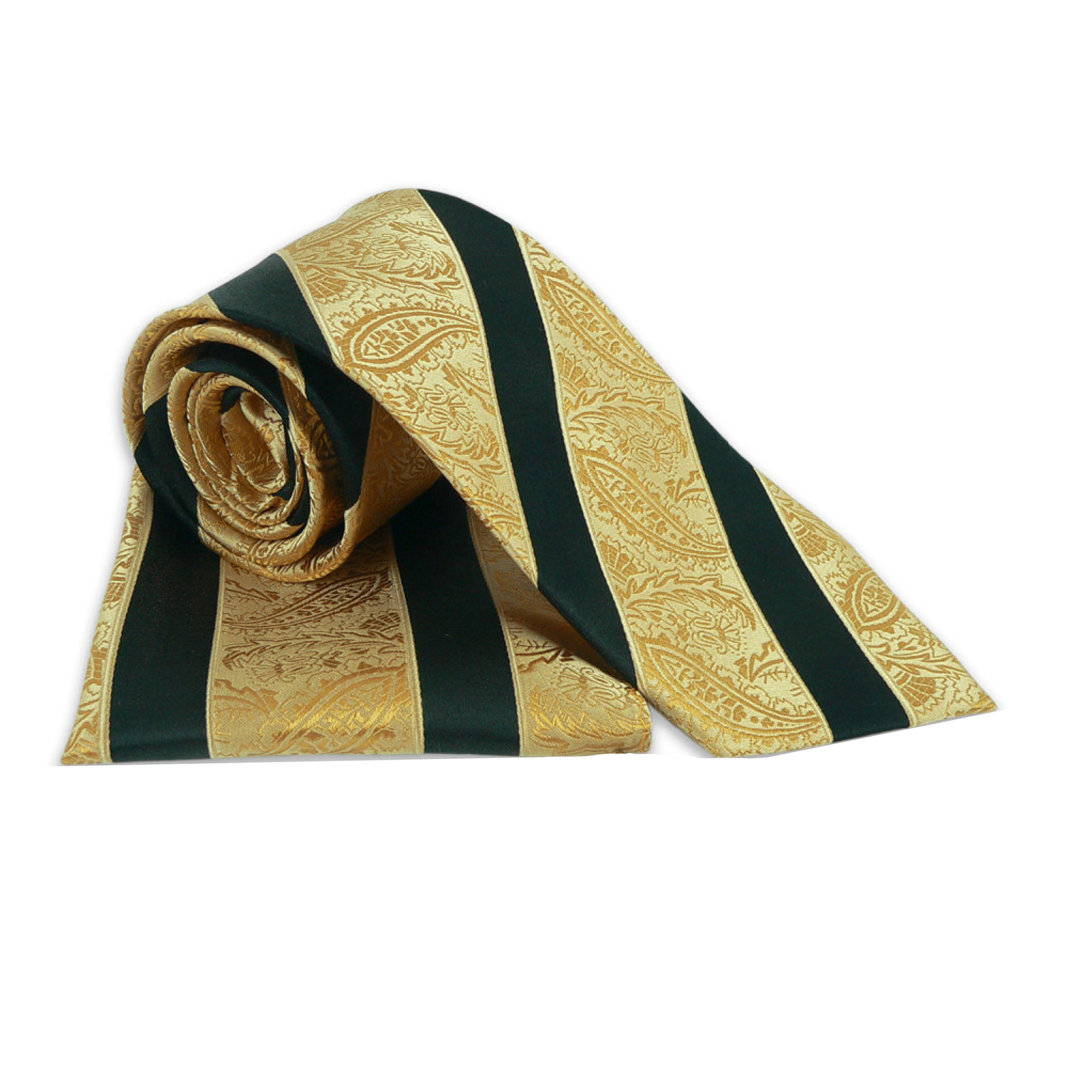 Boys Black Gold Paisley Stripe Necktie for Formal Outfits