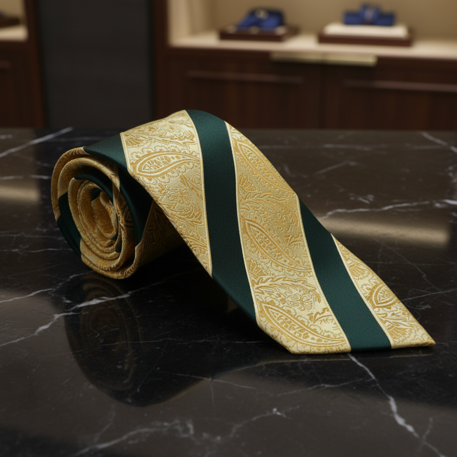 Boys Black Gold Paisley Stripe Necktie for Formal Outfits