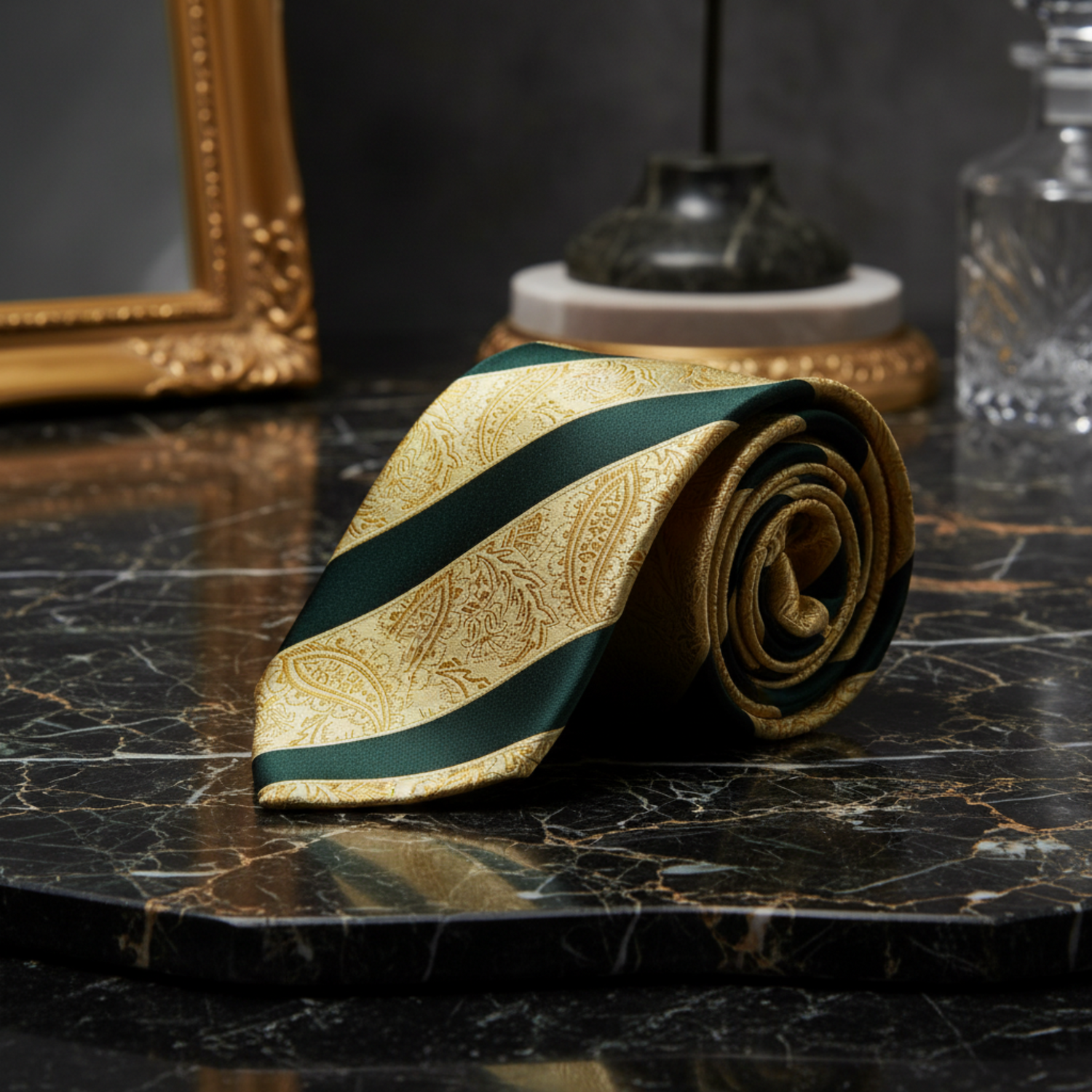 Boys Black Gold Paisley Stripe Necktie for Formal Outfits