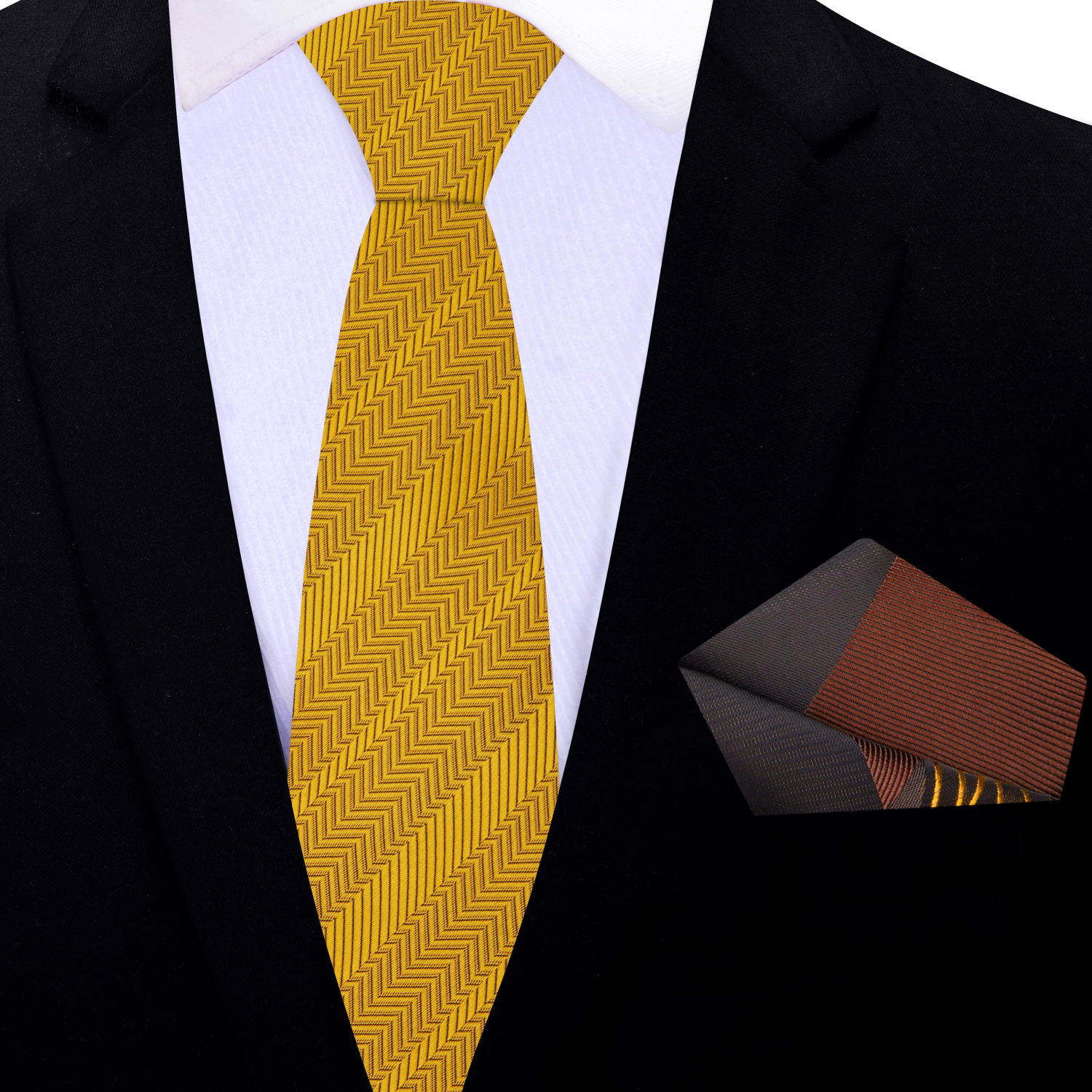 Thin Golden Amber Necktie and Accenting Square
