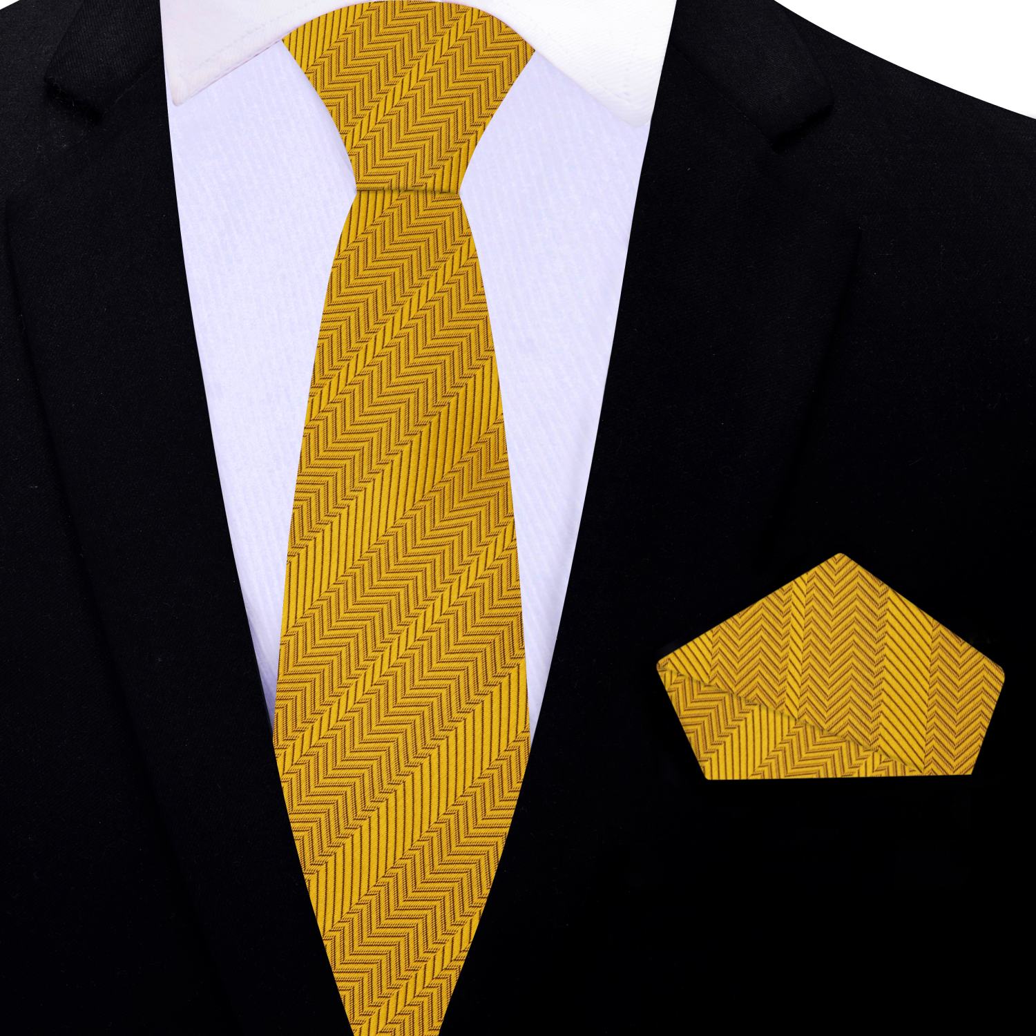 Thin Golden Amber Necktie and Square